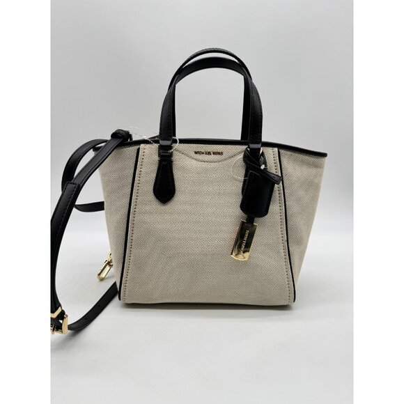 MICHAEL KORS Taryn canvas small tote crossbody bag- Natural/ Black - Picture 3 of 14